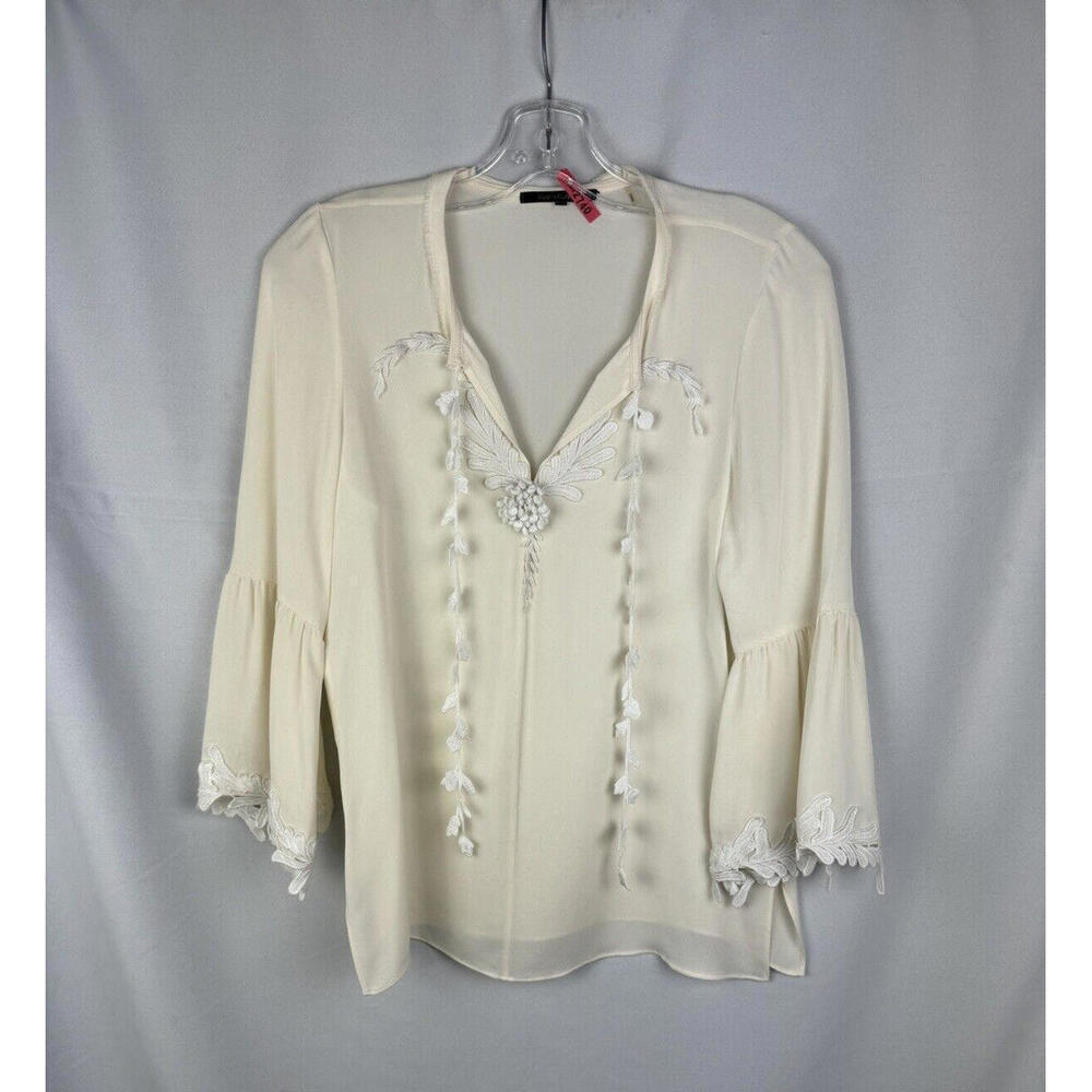 Kobi Halperin Eda Appliqued Silk Top Blouse Beige Size XS